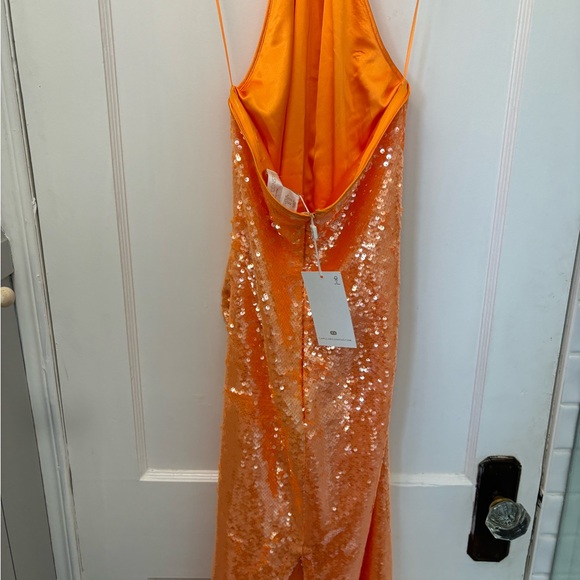 NWT Caroline Constas Orange Sequin Halter Midi Dress - Picture 9 of 9